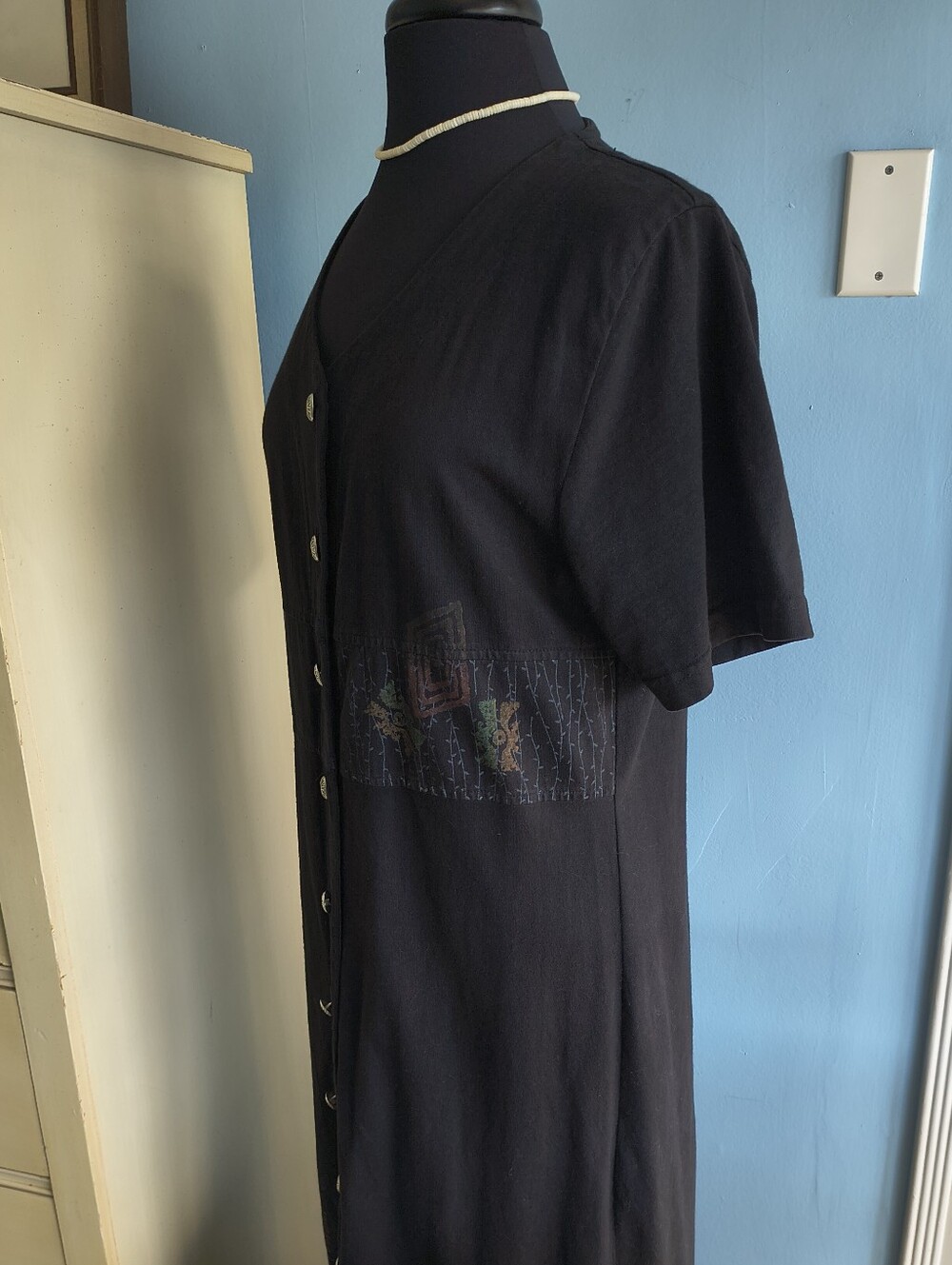 🌵 Vtg. Blue Cactus 100% Cotton Boho Maxi Dress - Picture 8 of 11